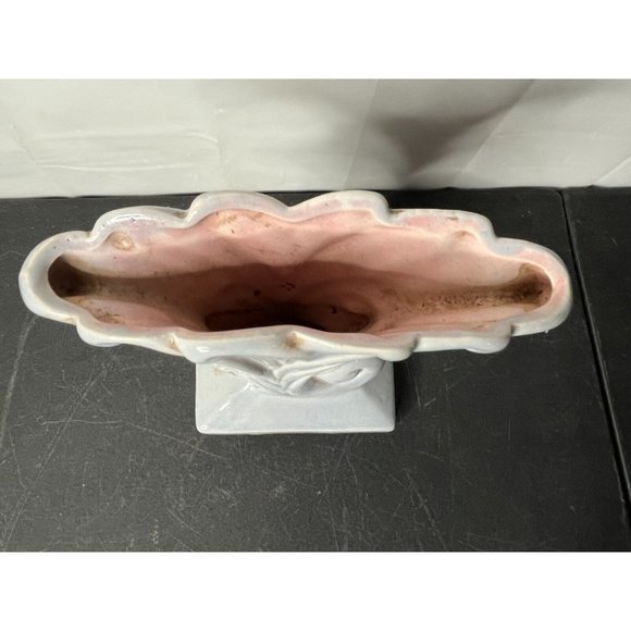 Vintage Gonder Art Pottery Fan Cornucopia Vase Planter Blue Gray Pink E-5 - Picture 6 of 10